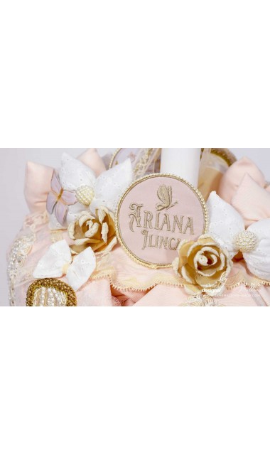 Lumanare botez cu fluturi si broderie personalizata gold 8